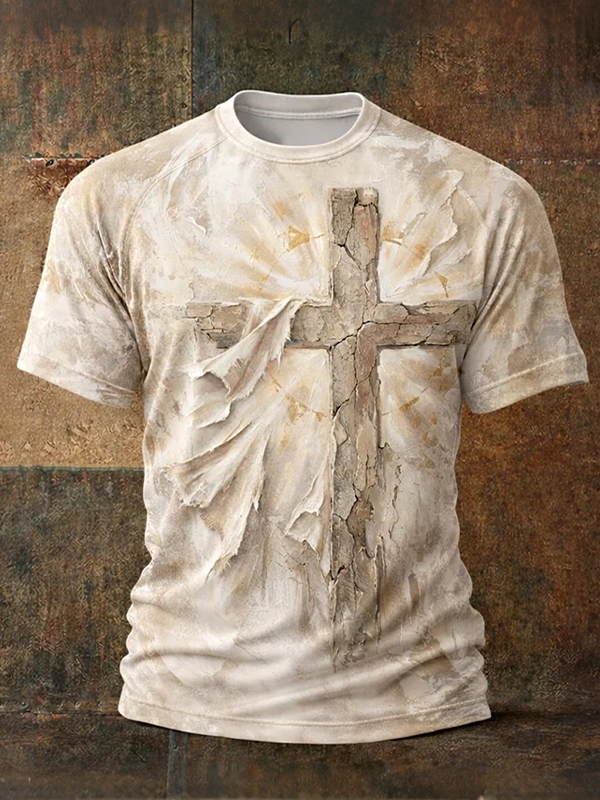 Men's Faith Cross Oil Painting Art Print T-Shirt