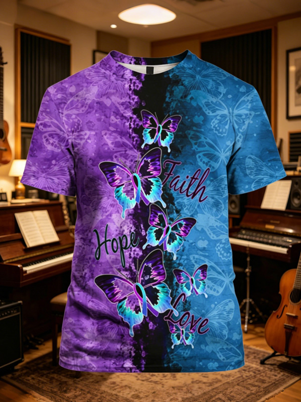 Men's Butterflies Faith Hope Love Print Casual T-Shirt
