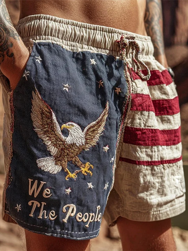 Men's American Eagles We The People Art Print Casual Shorts