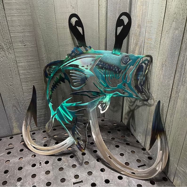 Metal Bass Fish with Hooks Plasma Cut Sign Art Fishing Art Gone Fishing(🔥LAST DAY 49% OFF)