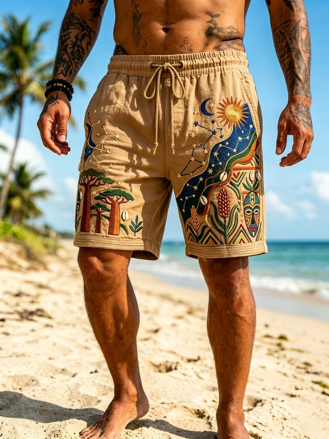 Men's Mysterious African Ethnic Art Print Casual Shorts