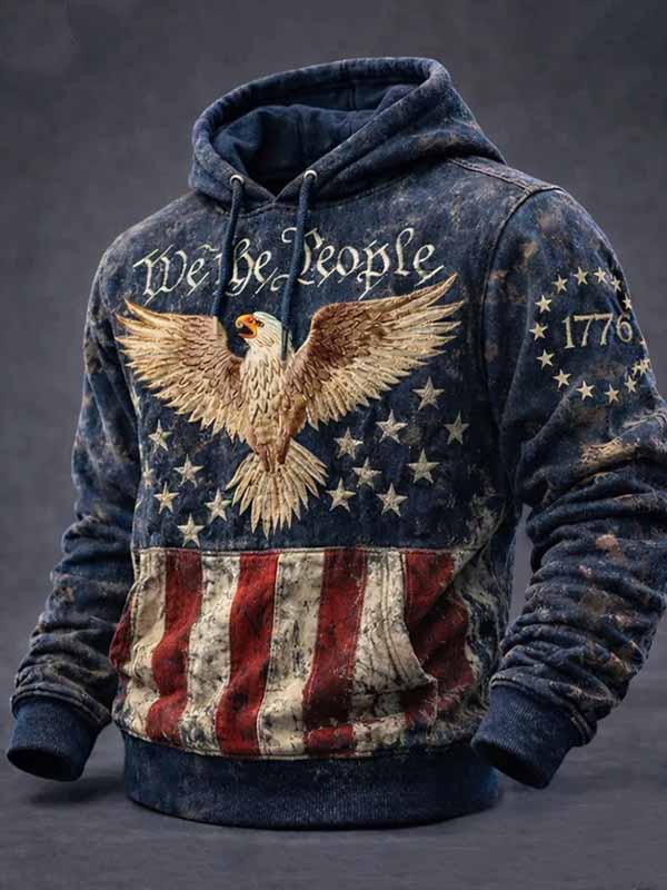 Men's We The People Eagle Stars Stripes Print Casual Hoodie