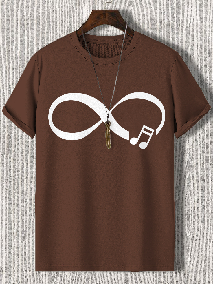 Men's Music Never Ends Infinity Symbol Print Cotton Casual T-Shirt