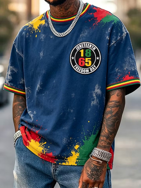 Men's Juneteenth Freedom Day Splash Paint Print T-Shirt