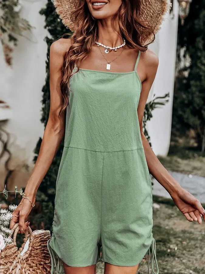 Women's Casual Solid Color Strap Keyhole Drawstring Jumpsuits