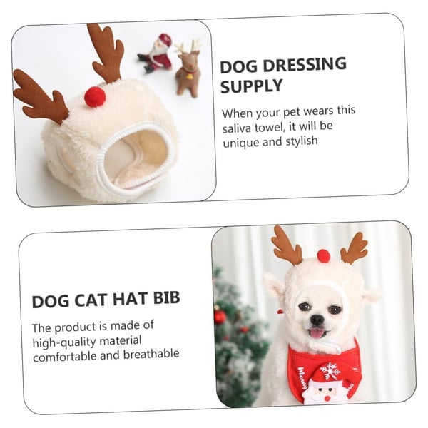 Dog and Cat Christmas Matching Costumes-Tree Pompon Hat & Reindeer Bib Set