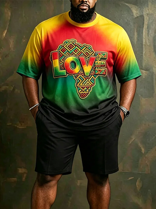 Men's Love Africa Art Print T-Shirt Shorts Set