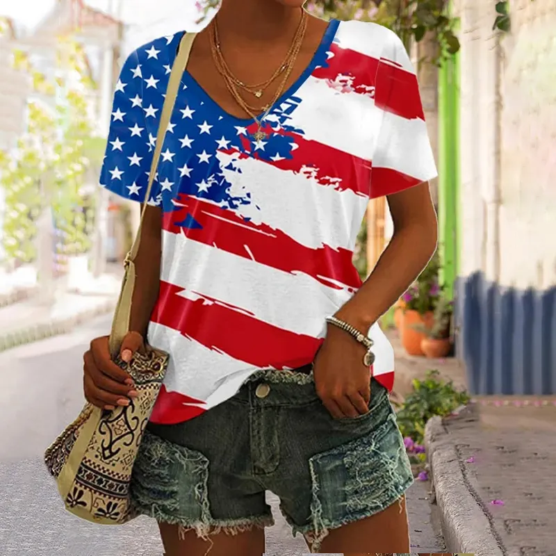 "1776 We The People Flag Print Casual T-Shirt - Patriotic American Apparel"