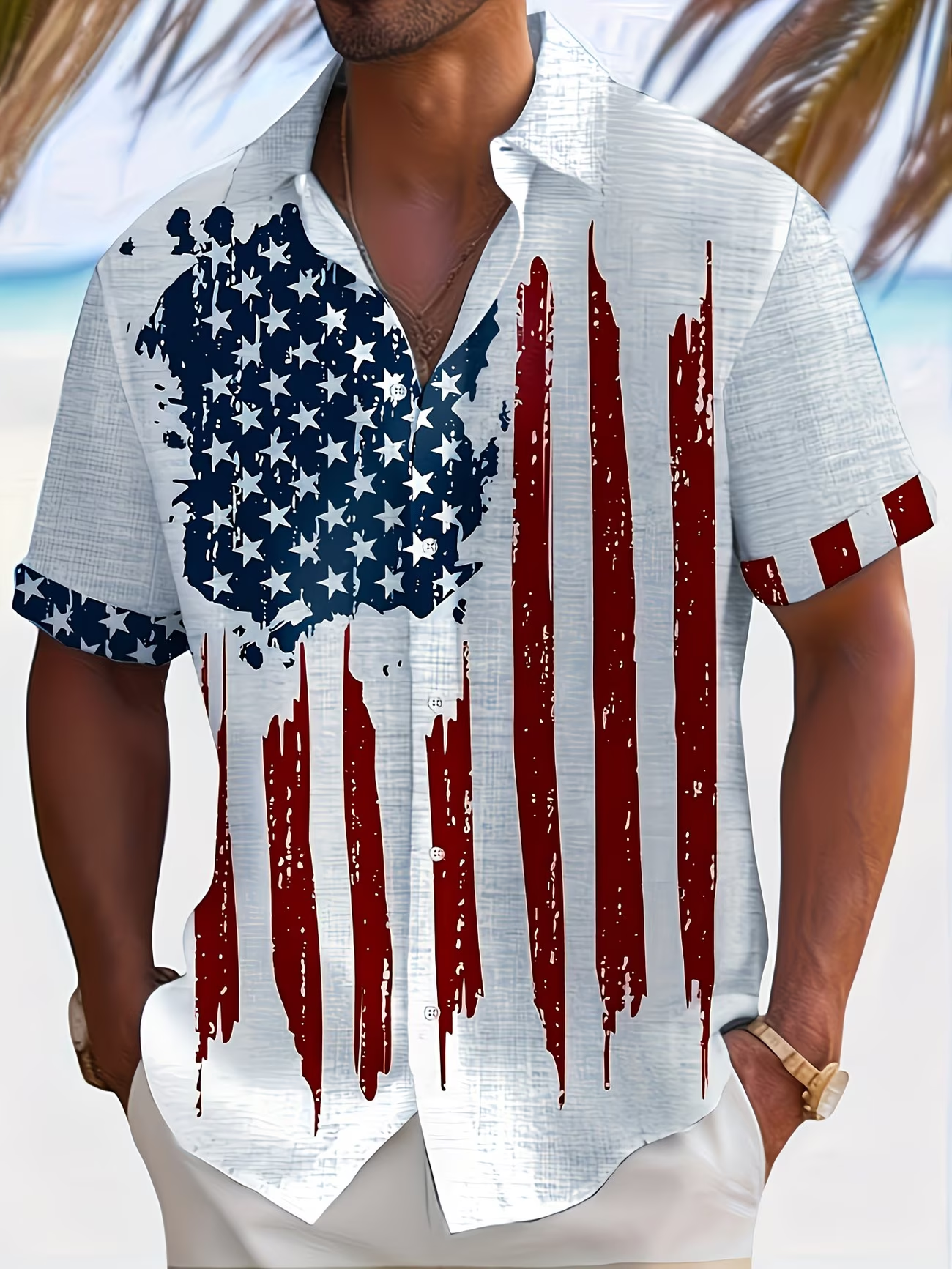 Men's Eagle US Flag America's 250th Anniversary Button Up Shirt Short Sleeve Patriotic Collared