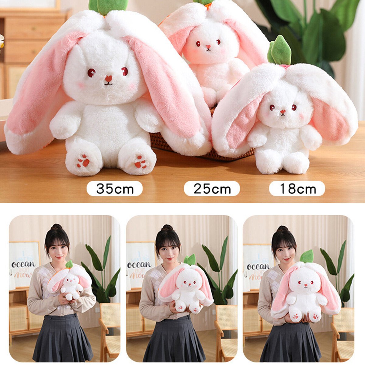 Statisticsm Strawberry Bunny Transformed into Little Rabbit Fruit Doll Plush Toy