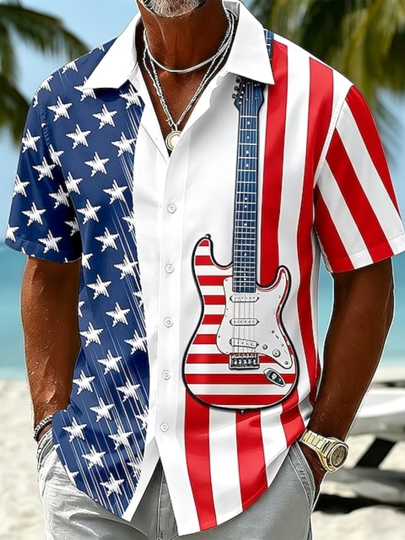 [Copy]Men's Eagle US Flag America's 250th Anniversary Button Up Shirt Short Sleeve Patriotic Collared