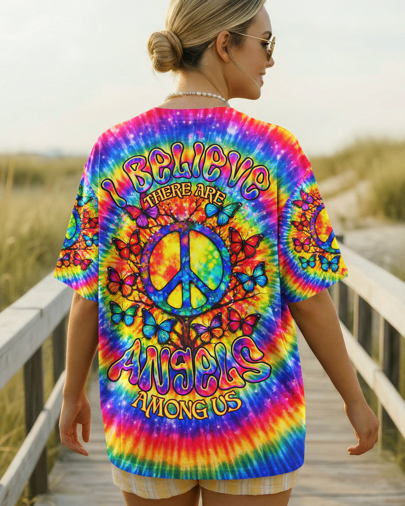 I BELIEVE THERE ARE ANGELS AMONG US PEACE BUTTERFLY SWIRL ALL OVER PRINT - TLNO1302261