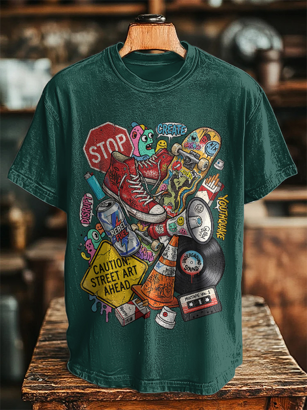 Men's Graffiti Skate Sneaker Graphic Print Cotton Casual T-Shirt