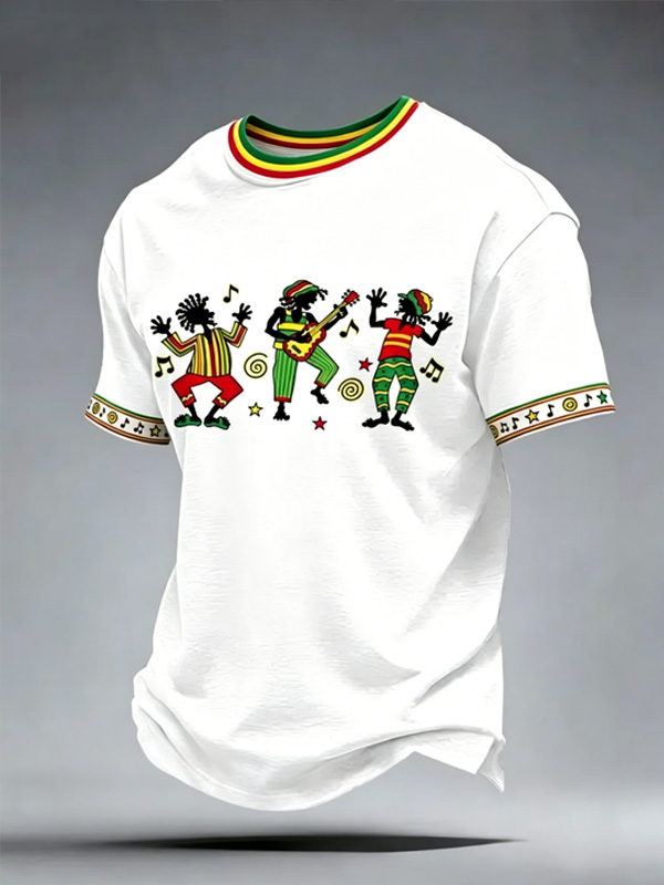Men''s Afro Art Rasta Color Cartoon Dreadlock Characters Print Casual T Shirt