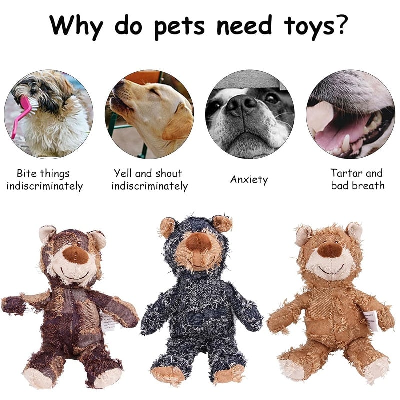 Indestructible Robust Teddy Bear Dog Toy - Training Interactive Play Dog Toys for Aggressive Chewers