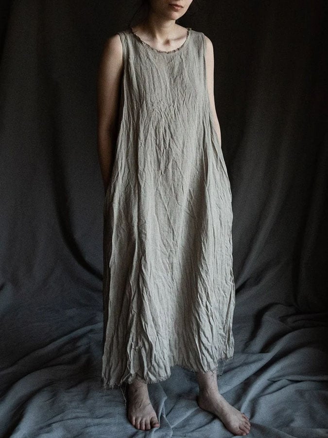 Women'S Casual Vintage Natural Cotton And Linen Dress