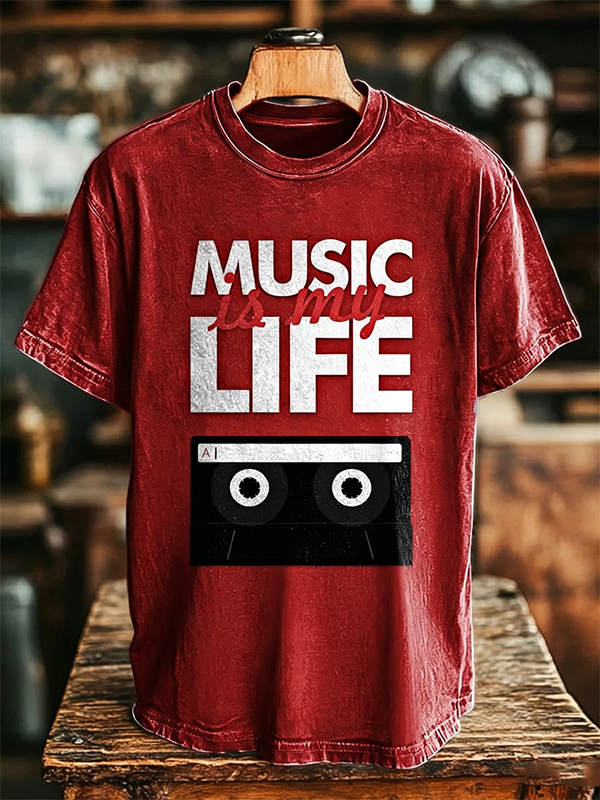 Men's Music Is My Life Cassette Tape Graphic Print T-Shirt