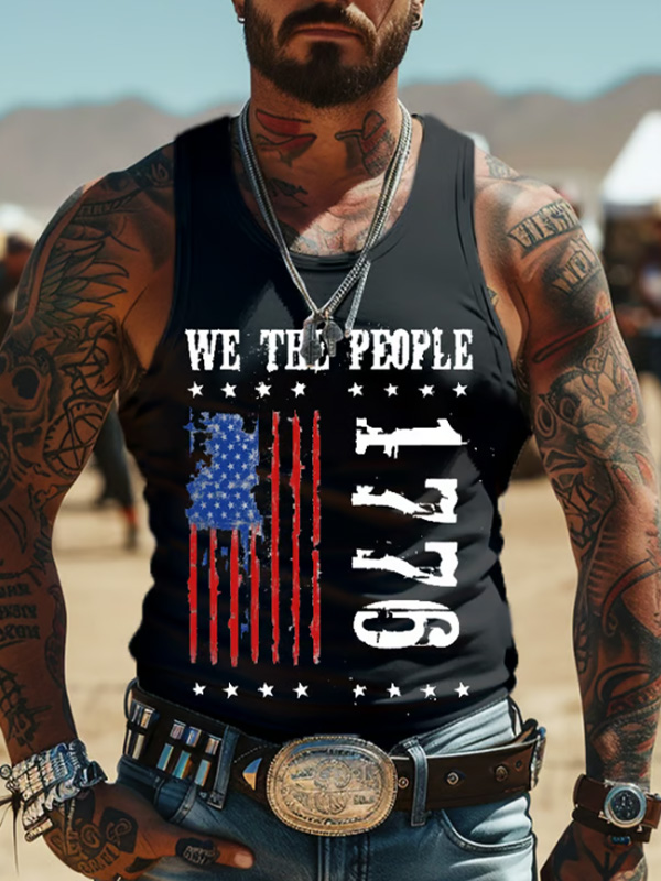 Men's We The People American Flag Print Casual Tank Top