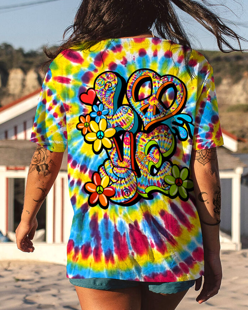 HIPPIE PEACE LOVE FLOWERS TIE DYE ALL OVER PRINT - TY31012313