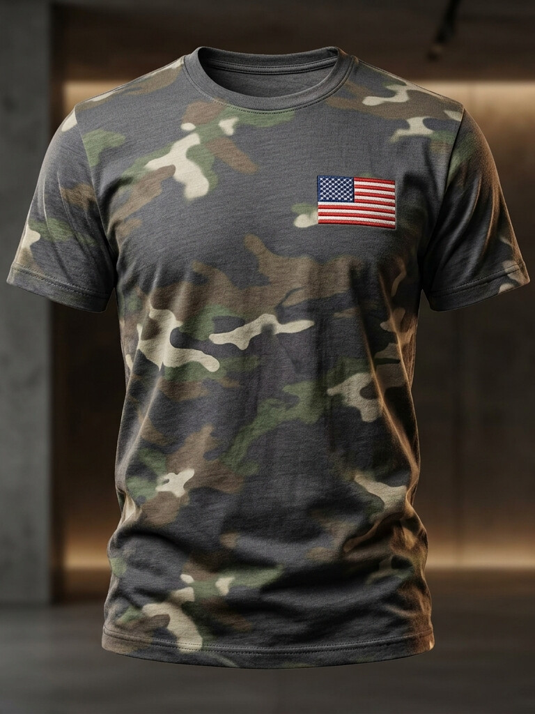 Men's Camouflage American Flag Art Print Casual T-Shirt
