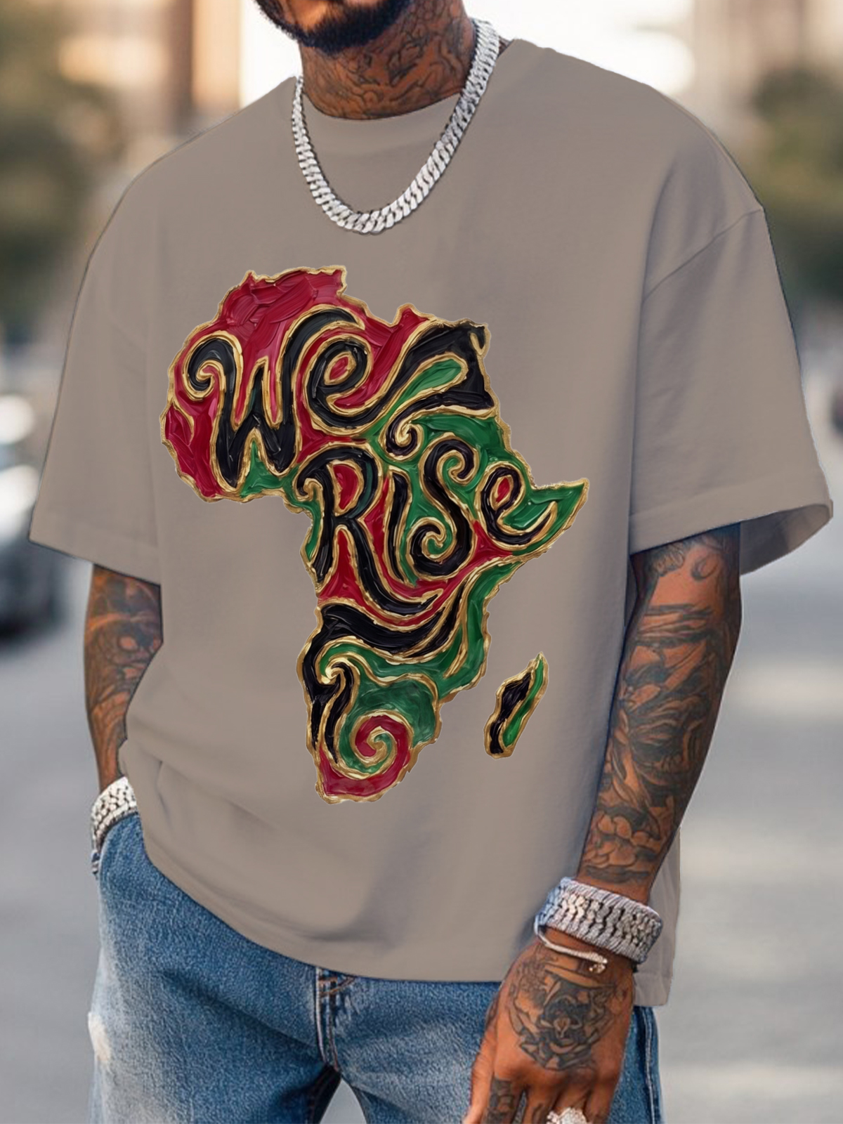 Men's We Rise Map Art Print Cotton Casual T-Shirt