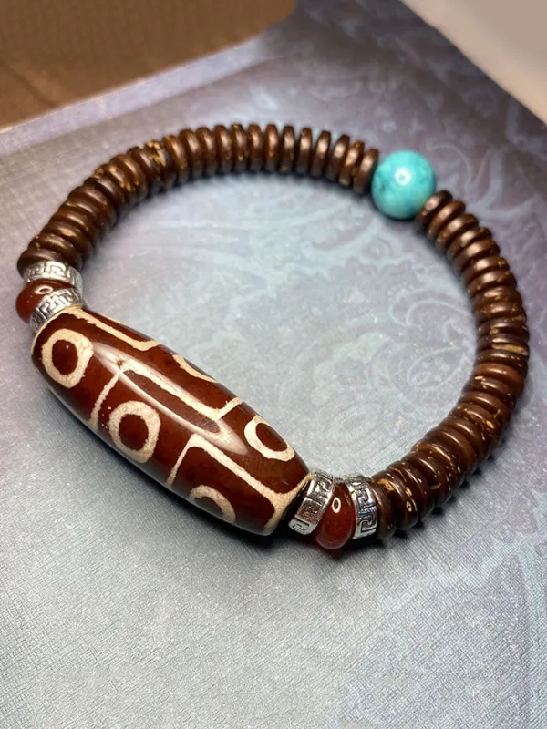 Buddha Stones Tibetan Nine-Eye Dzi Bead Wealth Bracelet