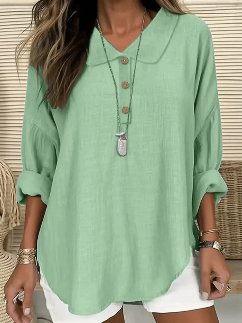 Women's Casual Lapel Button Long Sleeve Shirt