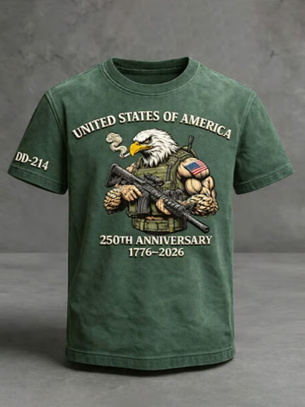 Men's United States of America Bald Eagle Soldier Print Casual T-Shirt