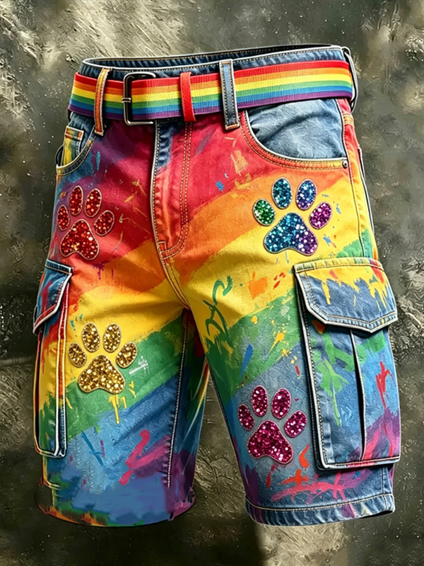 Men's Rainbow Claw Graffiti Art Print Cargo Shorts