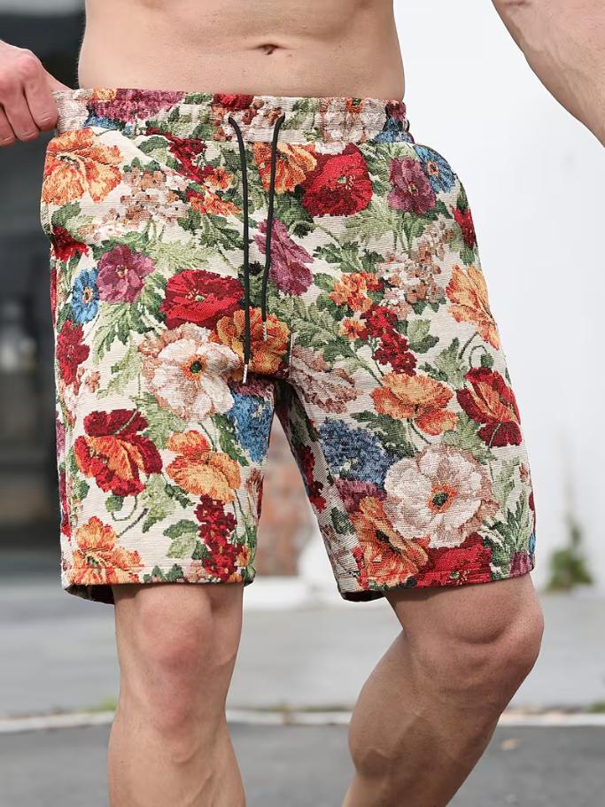 Men's Vintage Tapestry Floral Print Casual Shorts