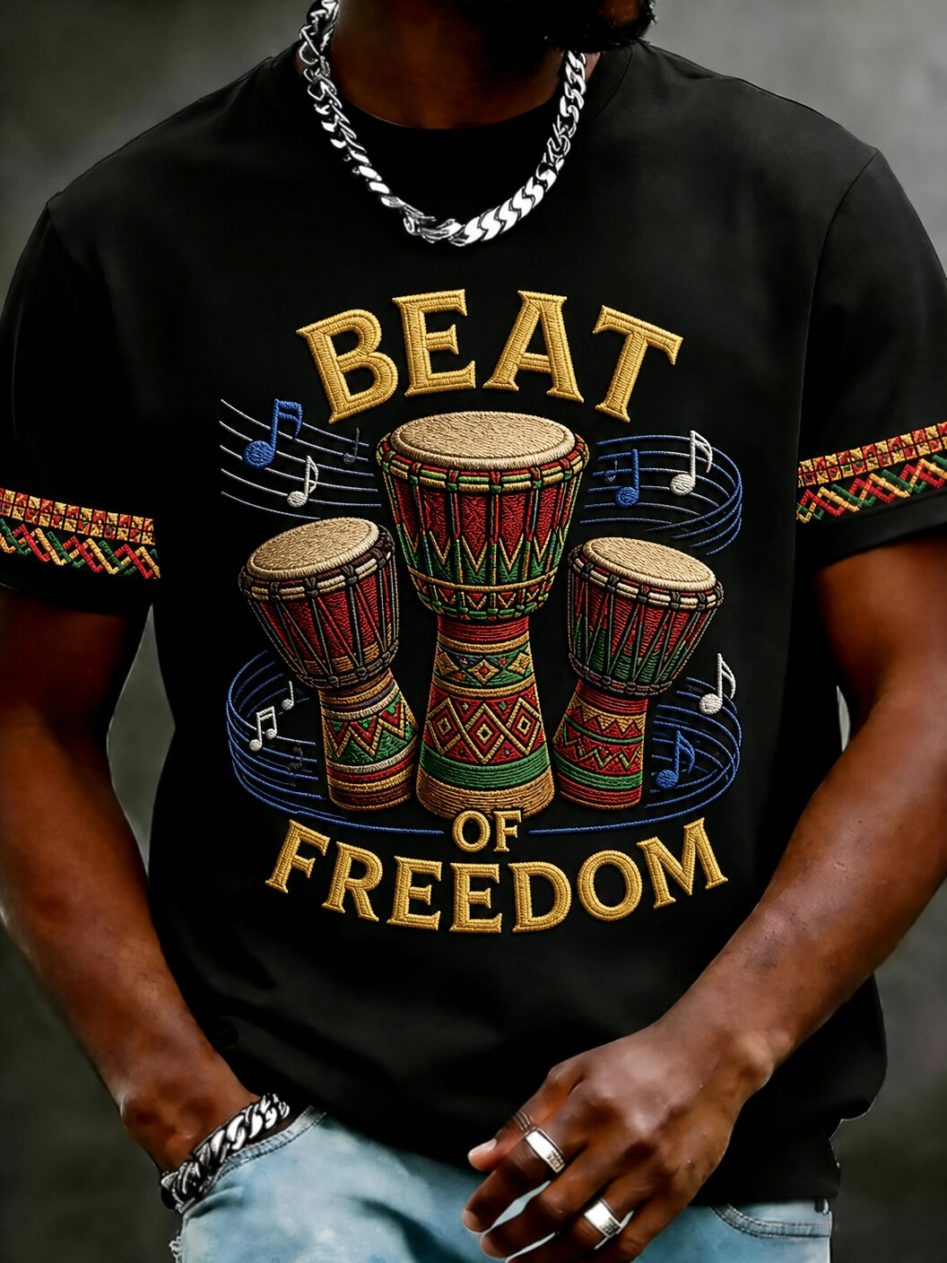 Men's Beat Of Freedom African Drum Print T-Shirt