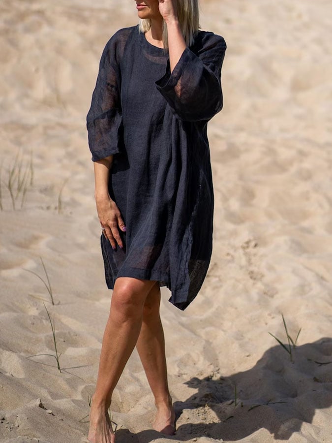 Women's Casual Solid Color Round Neck Three-quarter Sleeve Dress
