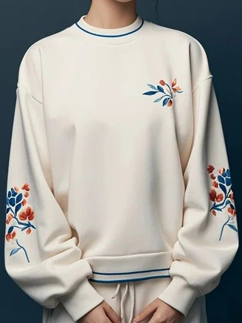 Women's Vintage Floral Color Block Art Print Casual Sweatshirt
