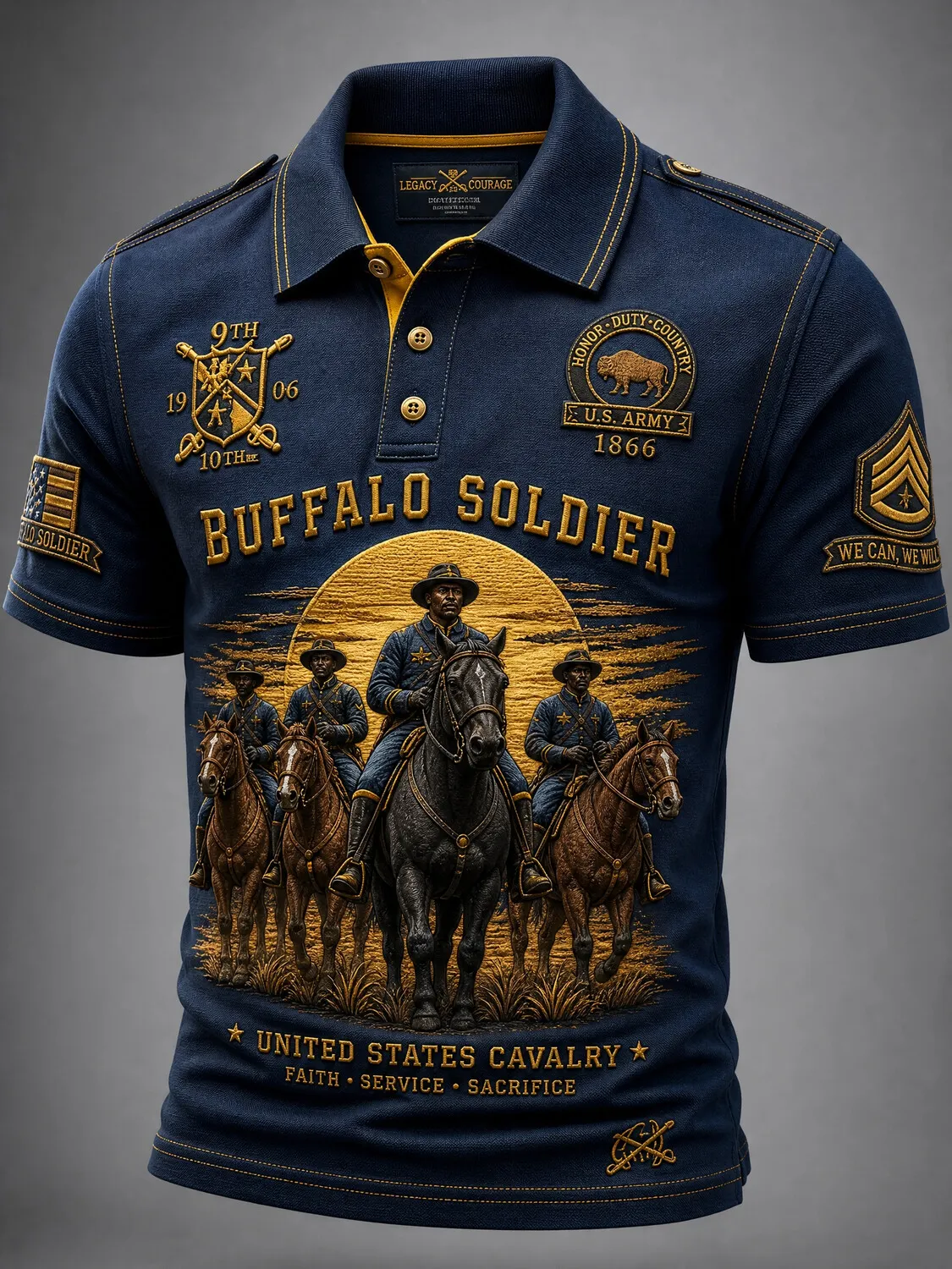 Men's Buffalo Soldiers Cavalry Art Print Polo Shirt