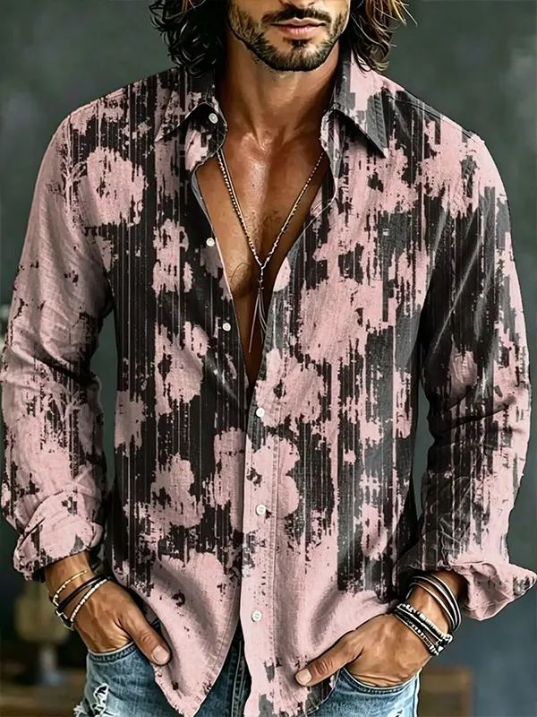 Men's Abstract Brushstroke Floral Oil Painting Print Long Sleeve Shirt