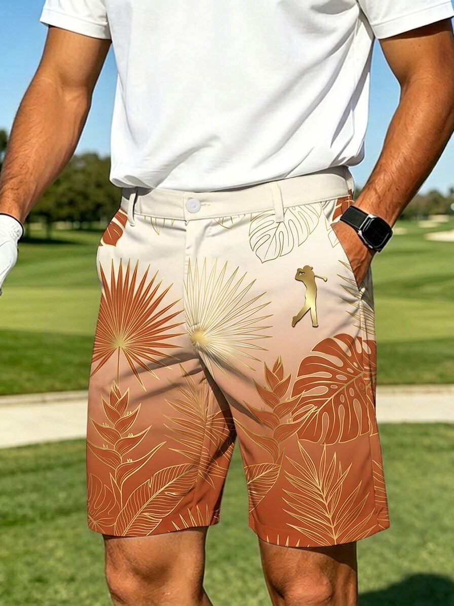 Men's Gradient Tropical Leaf Golf Print Casual Shorts