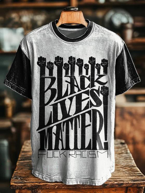 Men's Black Lives Matter Fist Graphic Print Cotton Casual T-Shirt