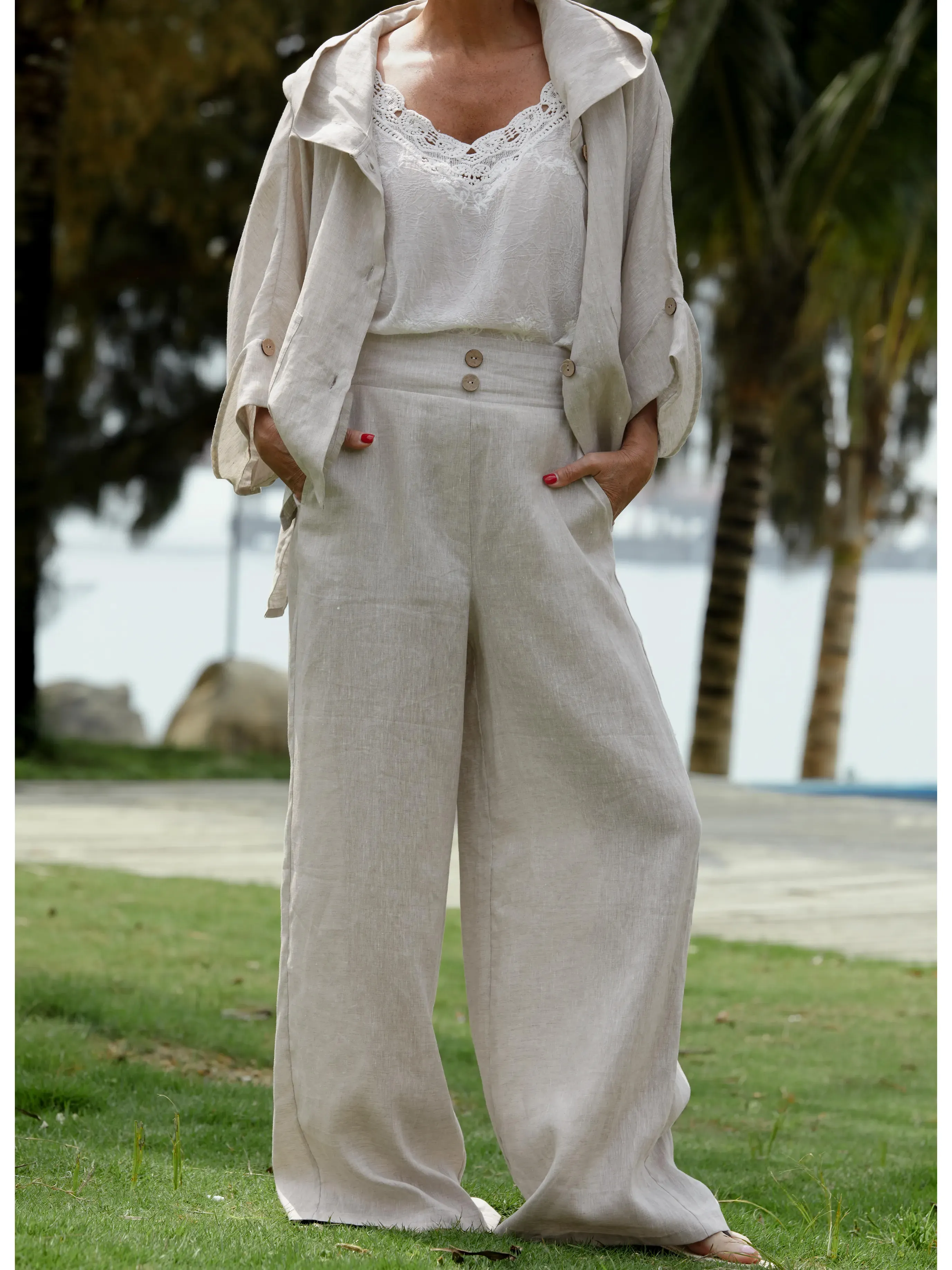 Women's Linen Hooded Jacket and Pats Sets