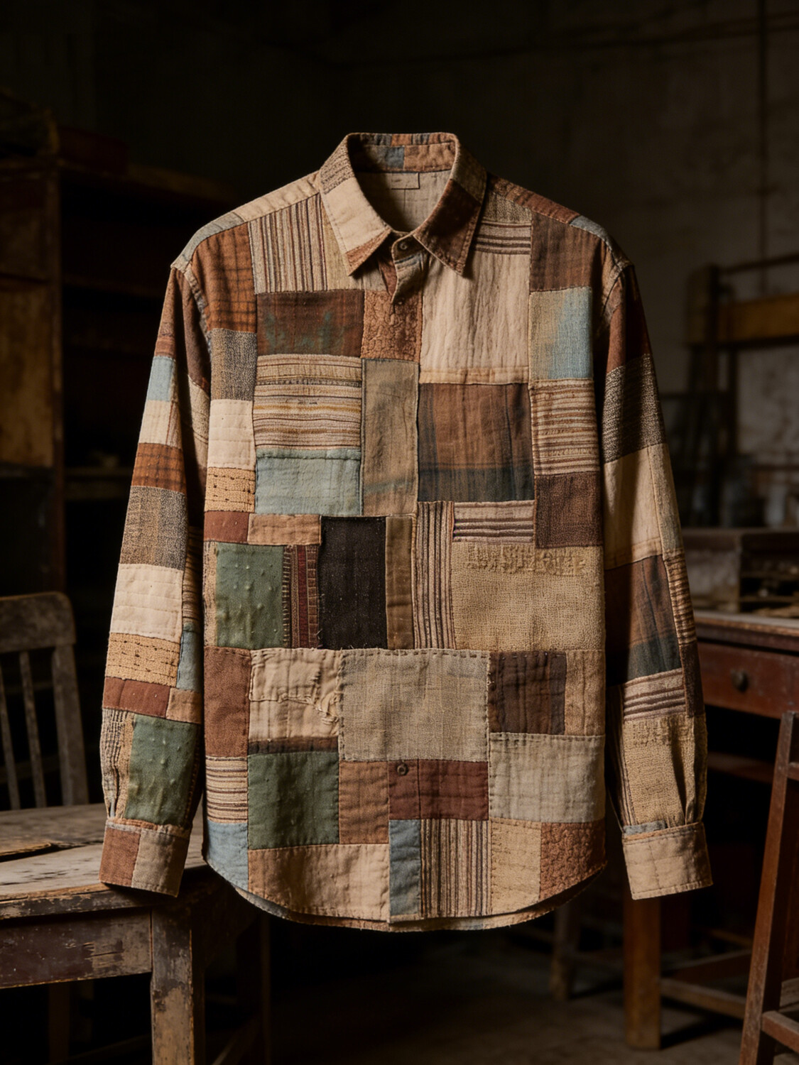 Men's Retro Geometric Art Print Long Sleeve Shirt