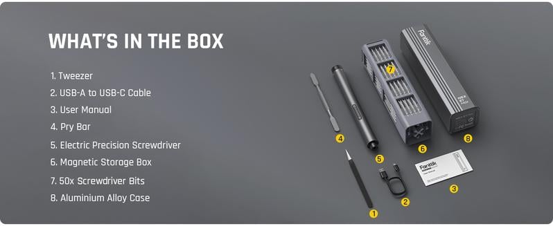 Product Introduction of Fanttik E1 MAX 3.7V Mini Electric Screwdriver 50-in-1 Magnetic Bits 5/32''Hex Magnetic Storage, Repair Tool Set for Phone Camera Laptop - Hardware Springtok Cordless 10