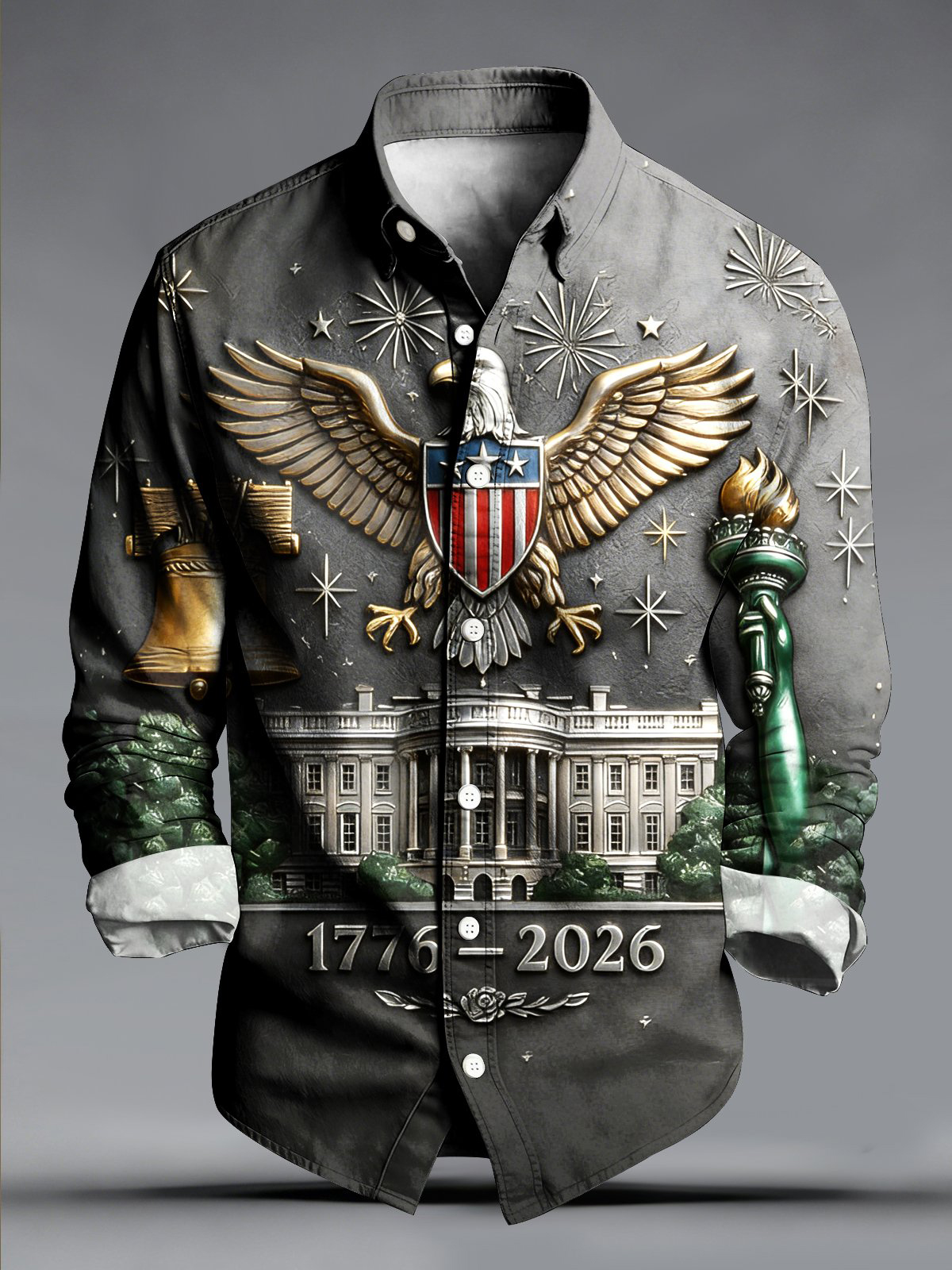 Men's Independence Day Eagle Flag Art Print Long Sleeve Shirt
