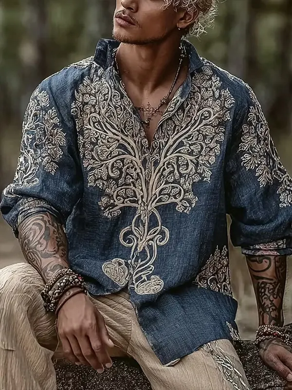 Men's Viking Boho Tree Of Life Print Long Sleeve Shirt