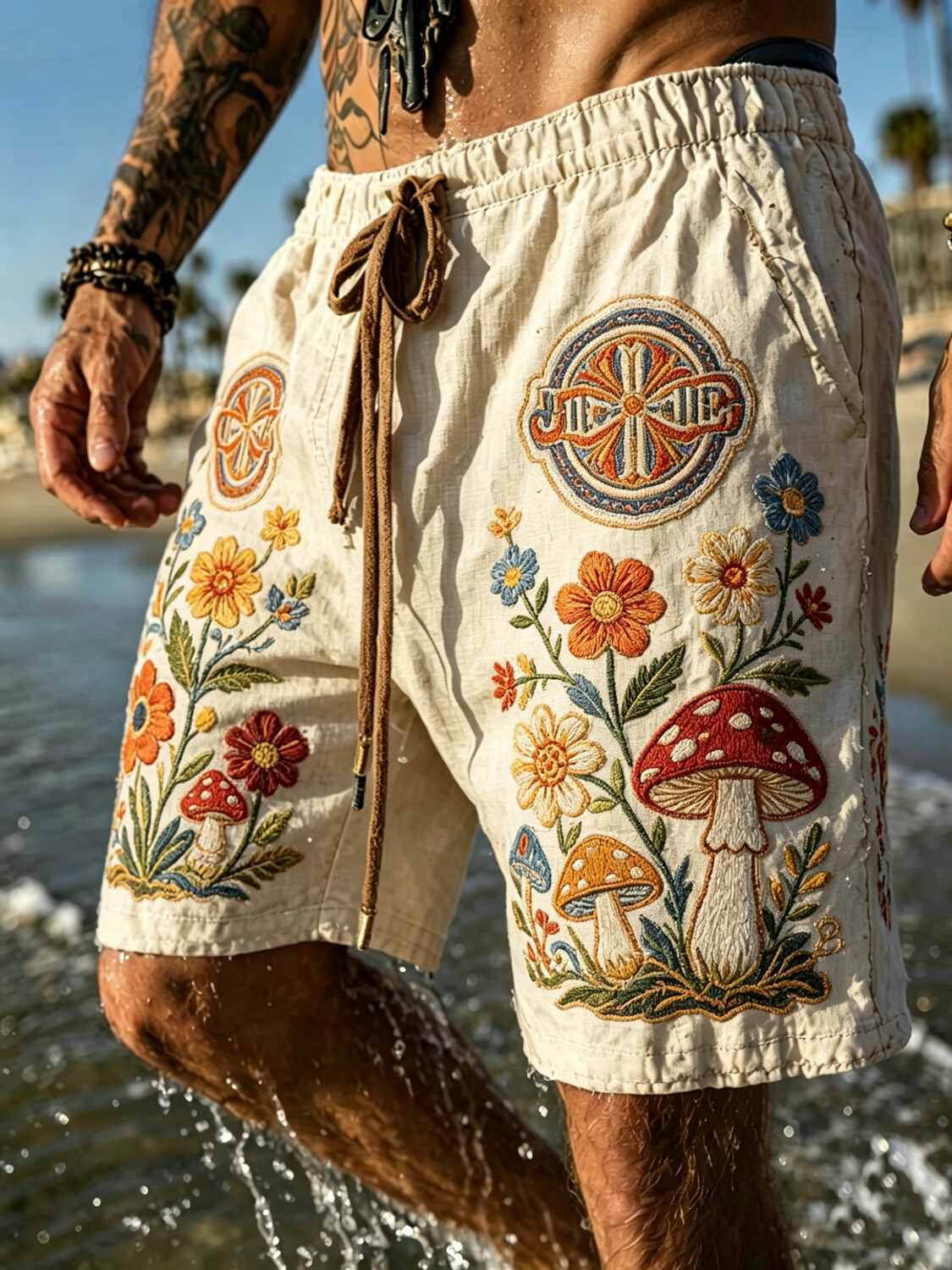 Men's Hippie Mushroom Flower Print Casual Shorts