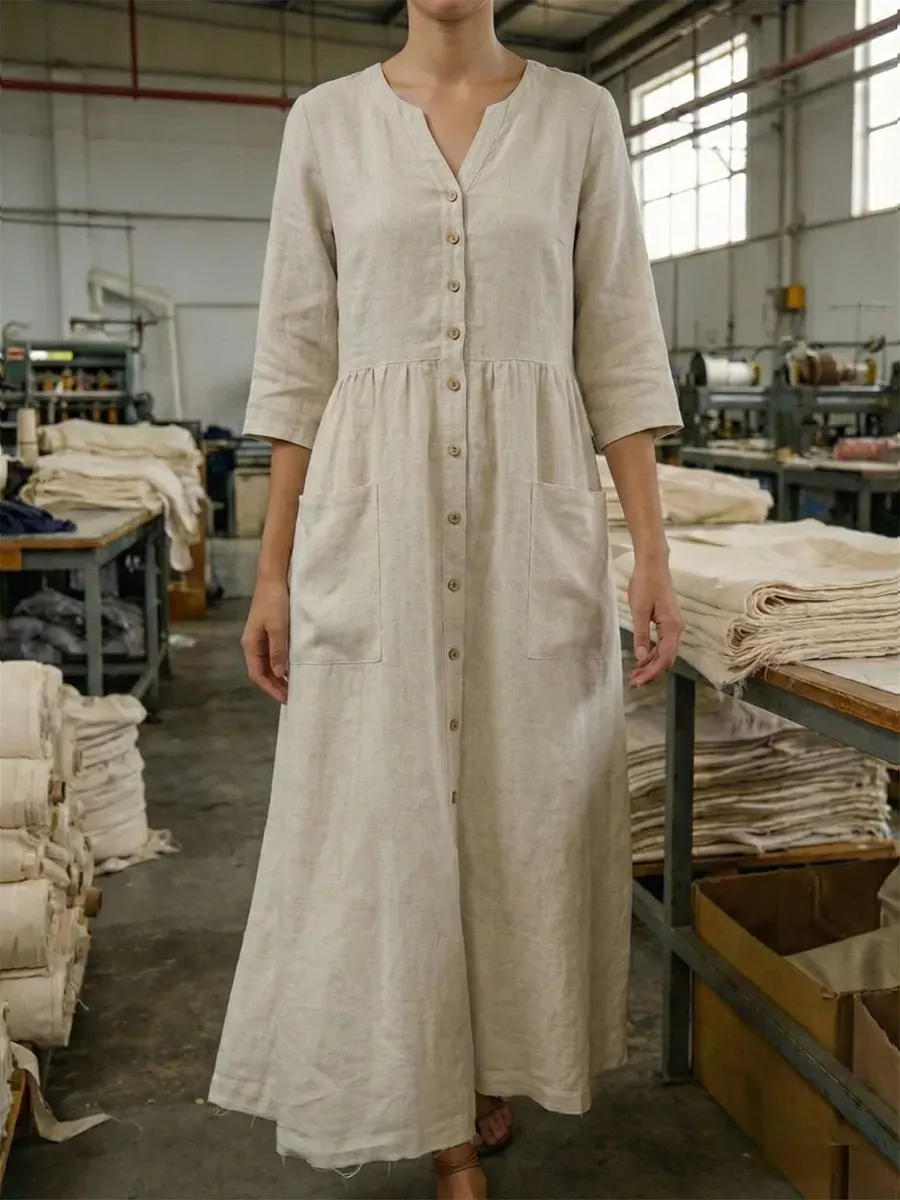 Women's Casual Solid Color Pocket Shirt Dress