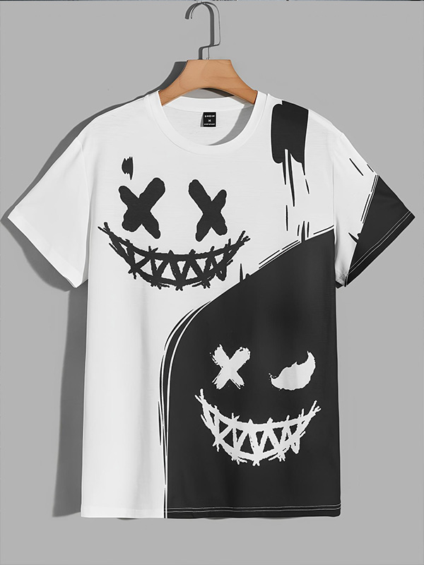 Men's Smiley Face Color Block Drip Art Print T-Shirt