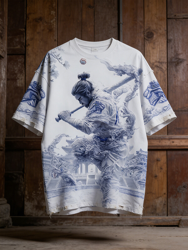 Men's Ink Wash Style Samurai Art Print T-Shirt