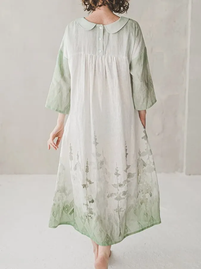 Women's Ombre Forest Print Linen Dress