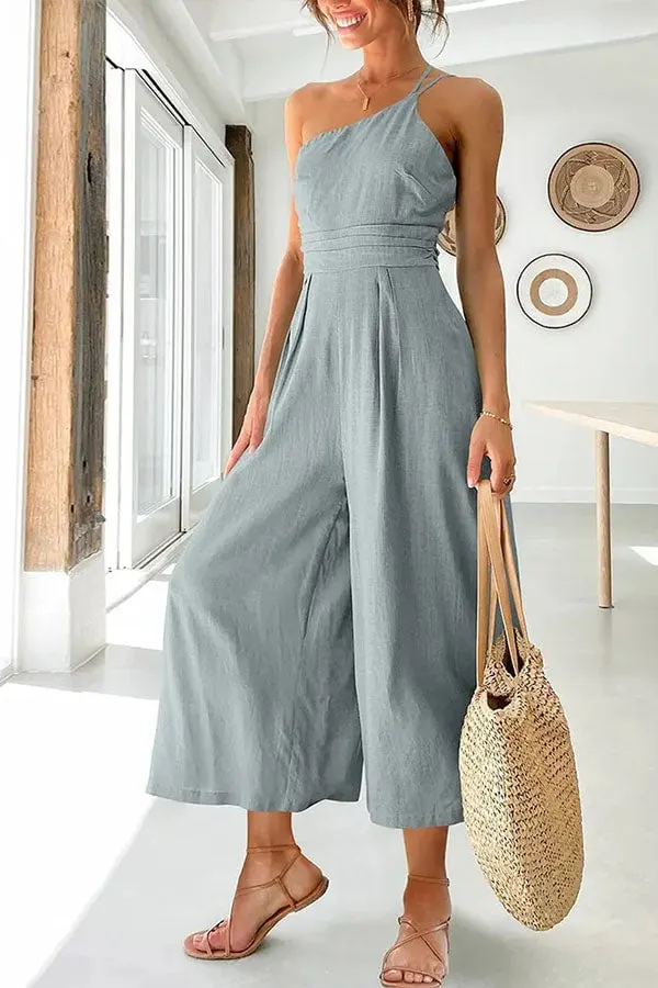 Women's Sexy Sling Waist Pocket Straight Sleeveless Jumpsuit