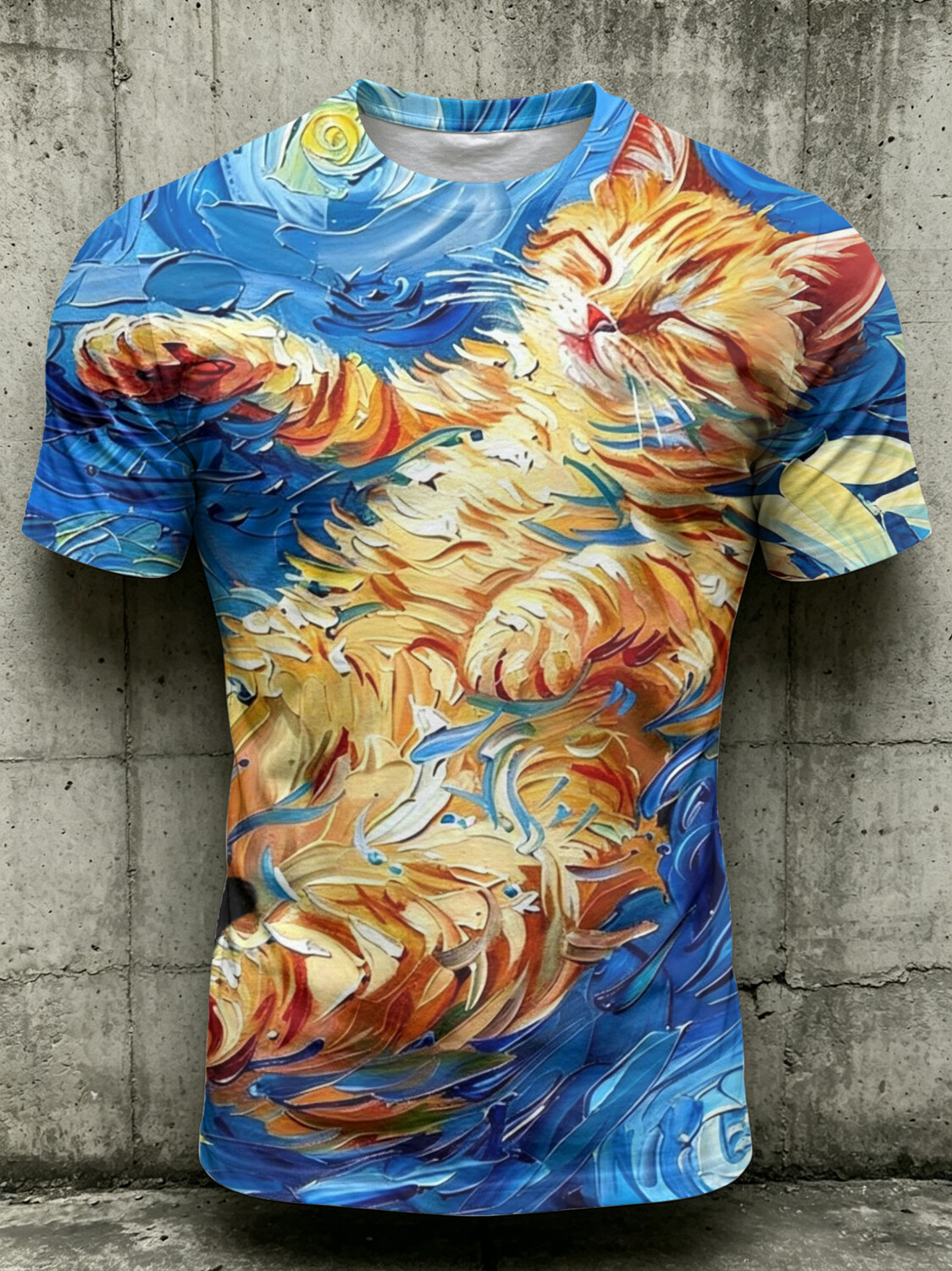 Men's Fun Cat Art Print Casual T-Shirt