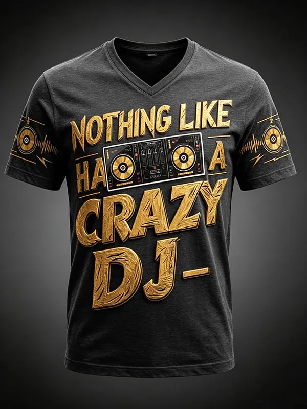 Men's Nothing Like Have a Crazy DJ Boombox Print Casual V Neck T-Shirt